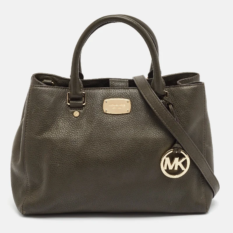 Green Leather Logo Tote