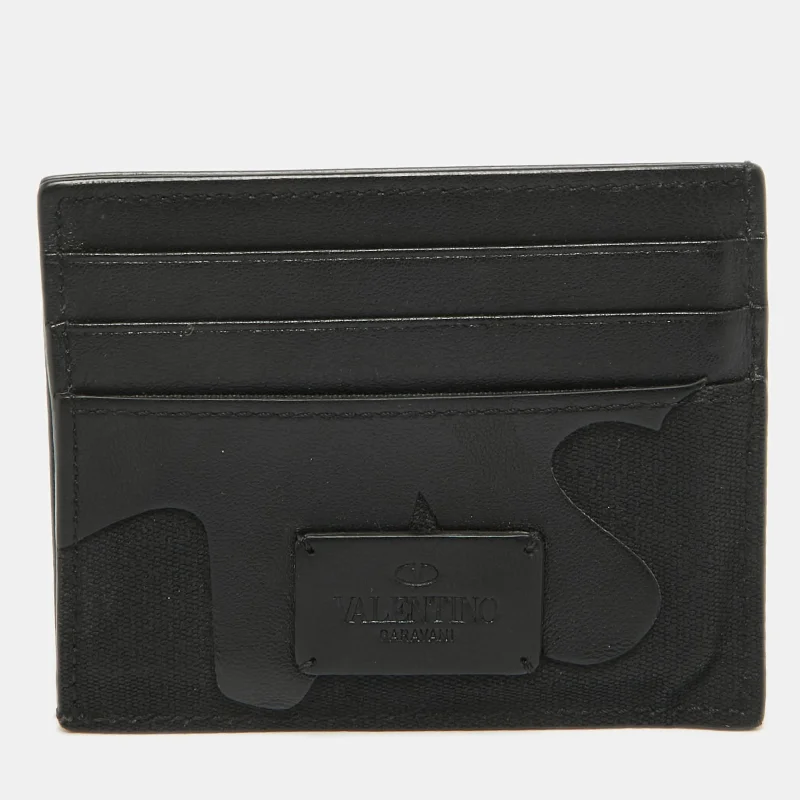 Black Camouflage Leather and Canvas Card Holder