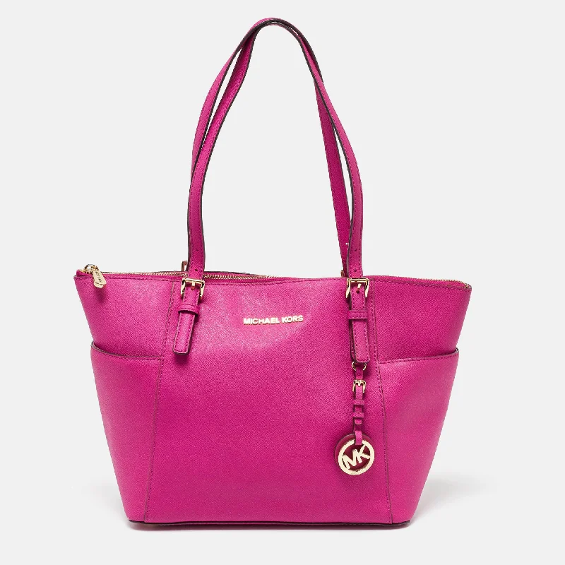 Fuchsia Leather Jet Set Top Zip Tote