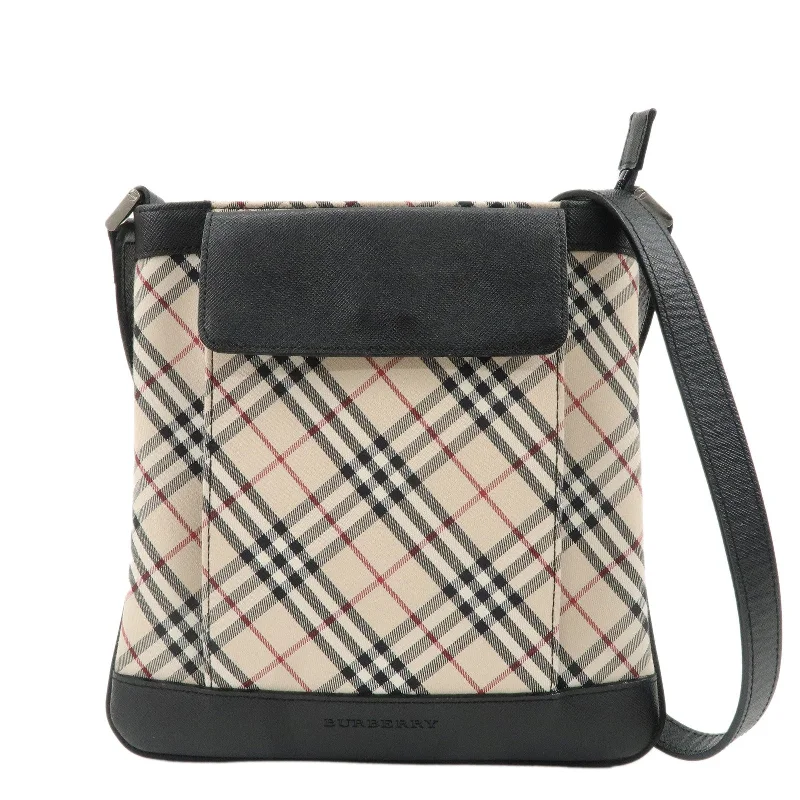 BURBERRY Canvas Leather Nova Plaid Shoulder Bag Beige Black