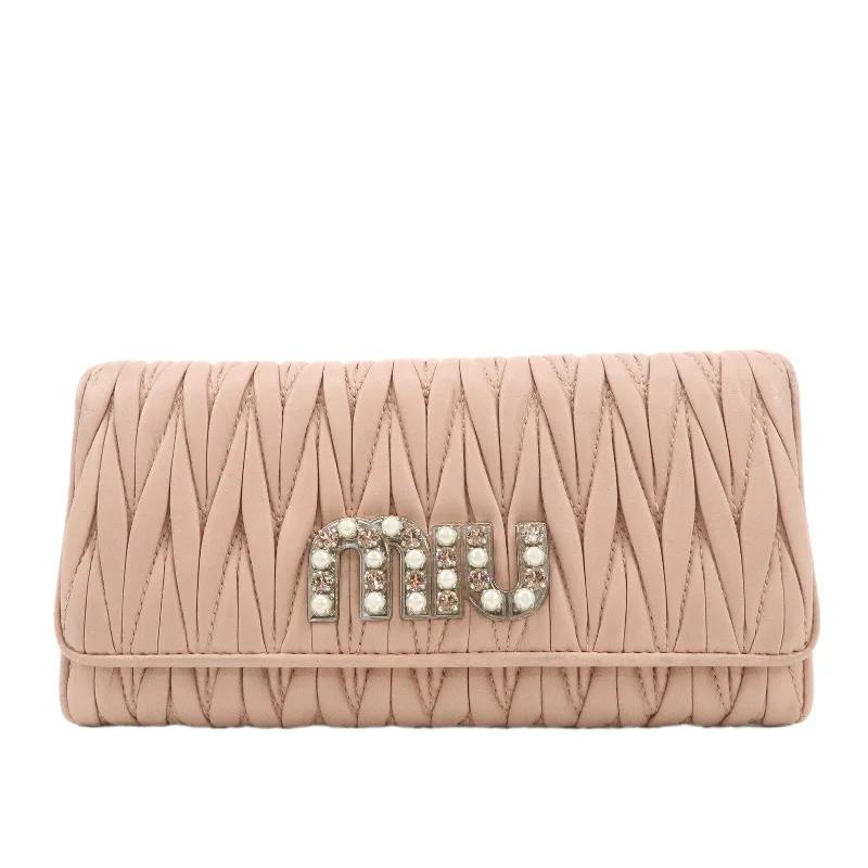 MIU MIU Matelasse Nappa Crystal Leather Hook Long Wallet 5MH109