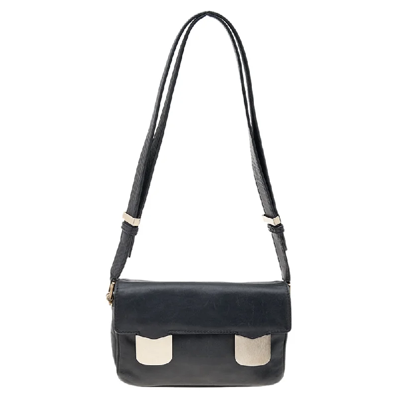 Black Leather Flap Shoulder Bag