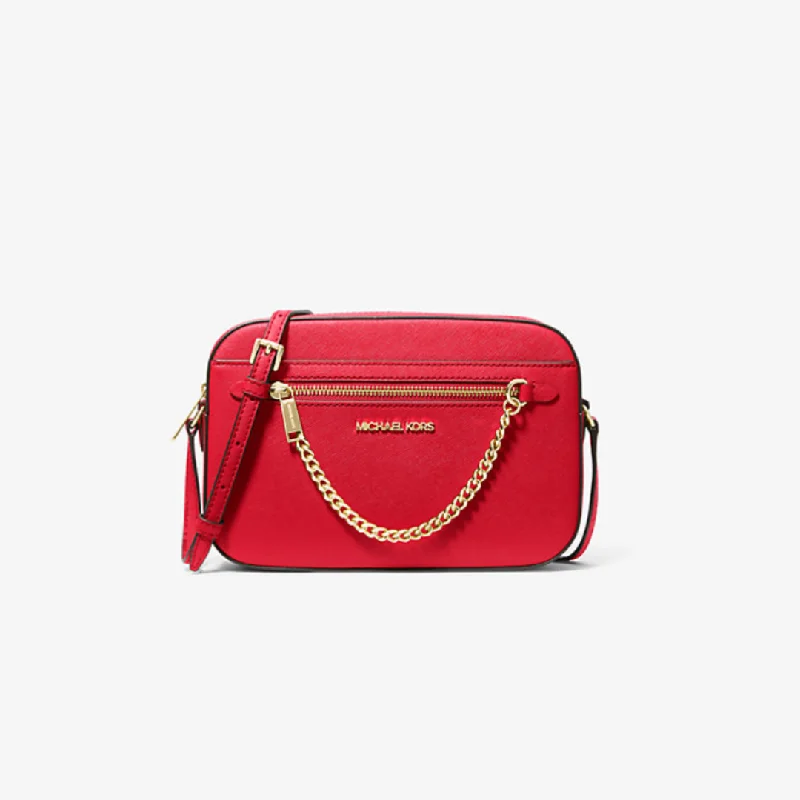 Michael Kors Large Ew Zip Chain Crossbody In Bright Red