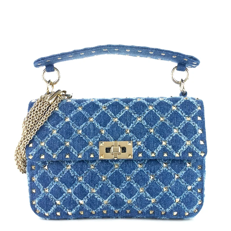 Rockstud Spike Medium Matelassé Denim Flap Bag