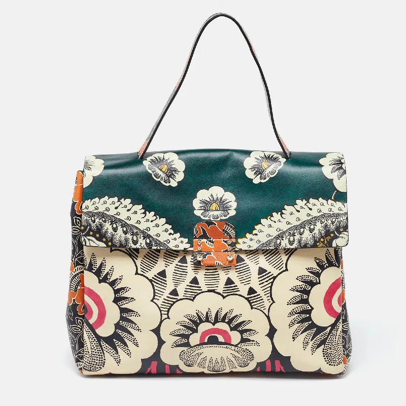 Valenitino Multicolor Floral Print Leather Mime Top Handle Bag