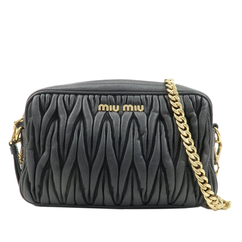 MIU MIU Matelasse Leather Chain Shoulder Bag Crossbody Bag Black