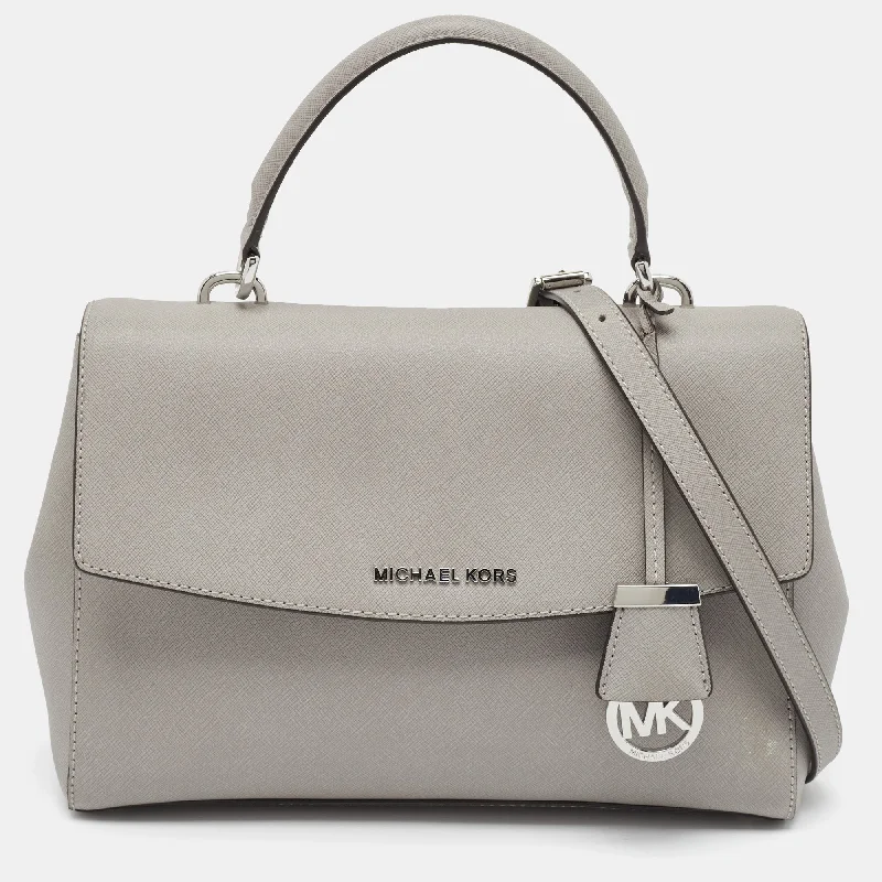 Grey Leather Medium Ava Top Handle Bag