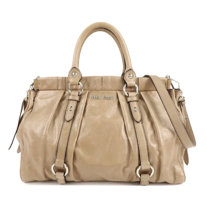 MIU MIU Leather 2Way Shoulder Bag Hand Bag Beige RT0383