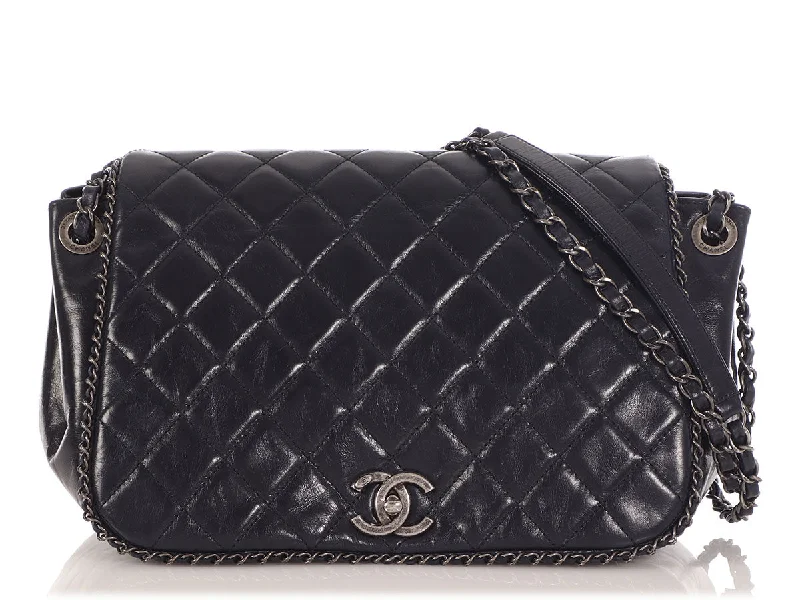 Chanel Navy Quilted Distressed Calfskin Chain Flap