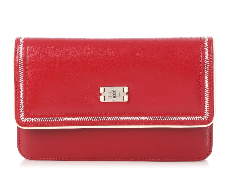 Chanel Red Distressed Leather Wallet on a Chain WOC