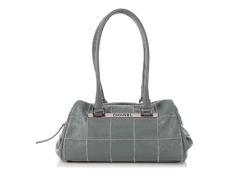 Chanel Gray Chocolate Bar-Quilted Caviar LAX Duffle