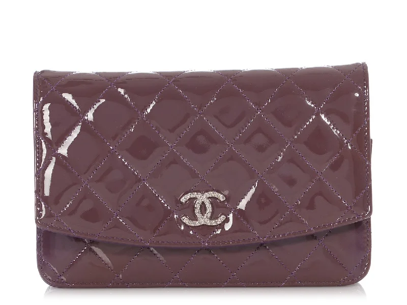 Chanel Violet Quilted Patent Brilliant Wallet On Chain WOC