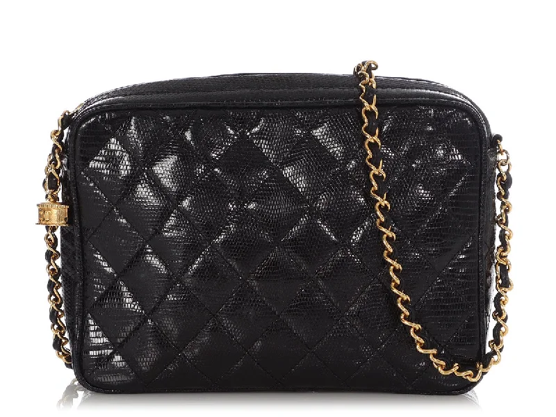 Chanel Vintage Black Quilted Lizard Camera Bag