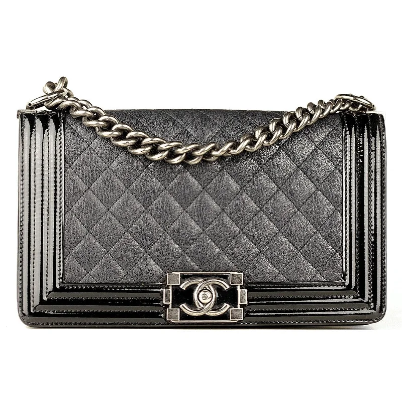 Chanel Boy Bag Medium Duo Quilted Goatskin and Patent Leather with Ruthenium Hardware