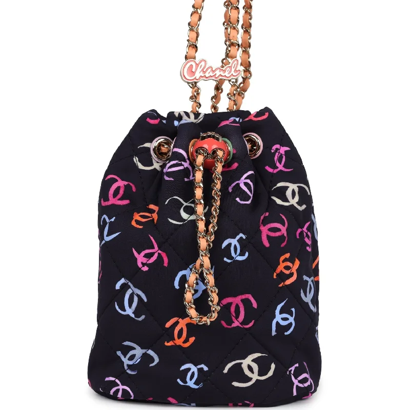 Chanel Medium CC Drawstring Backpack Multicolored Printed Fabric Light Gold Hardware