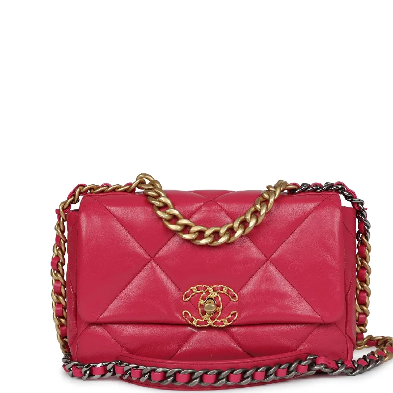 Chanel Medium 19 Flap Dark Pink Lambskin Mixed Metal Hardware