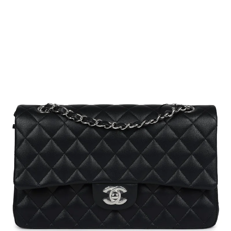 Chanel Medium Classic Double Flap Black Lambskin Silver Hardware