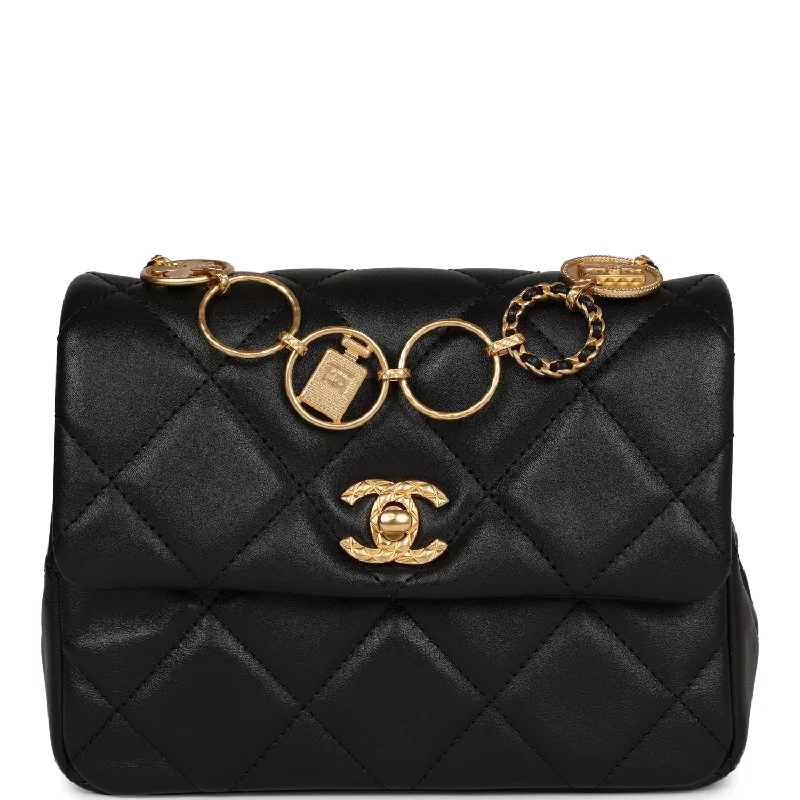 Chanel Mini Charms Flap Bag Black Lambskin Brushed Gold Hardware