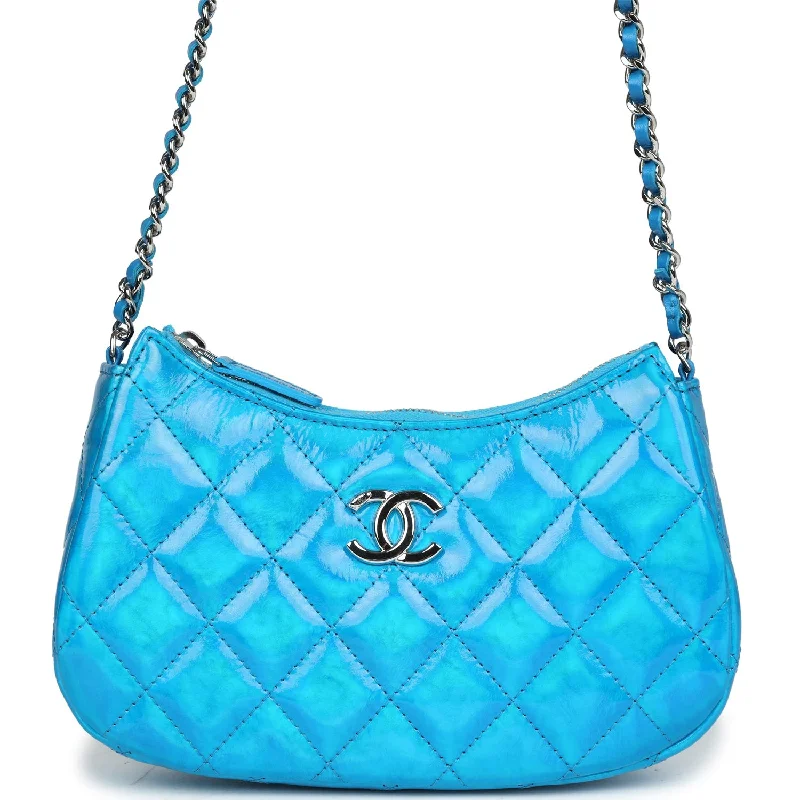 Chanel Mini Hobo Bag Blue Metallic Goatskin Silver Hardware