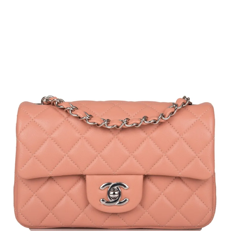 Chanel Mini Rectangular Flap Bag Rose Lambskin Silver Hardware