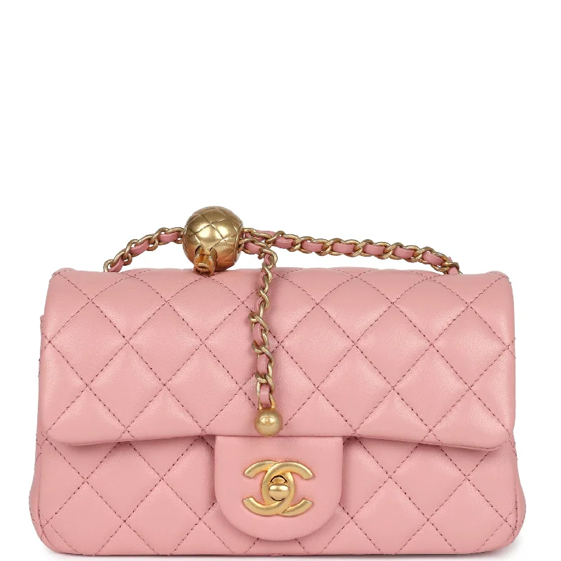 Chanel Mini Pearl Crush Rectangular Flap Dark Pink Lambskin Brushed Gold Hardware