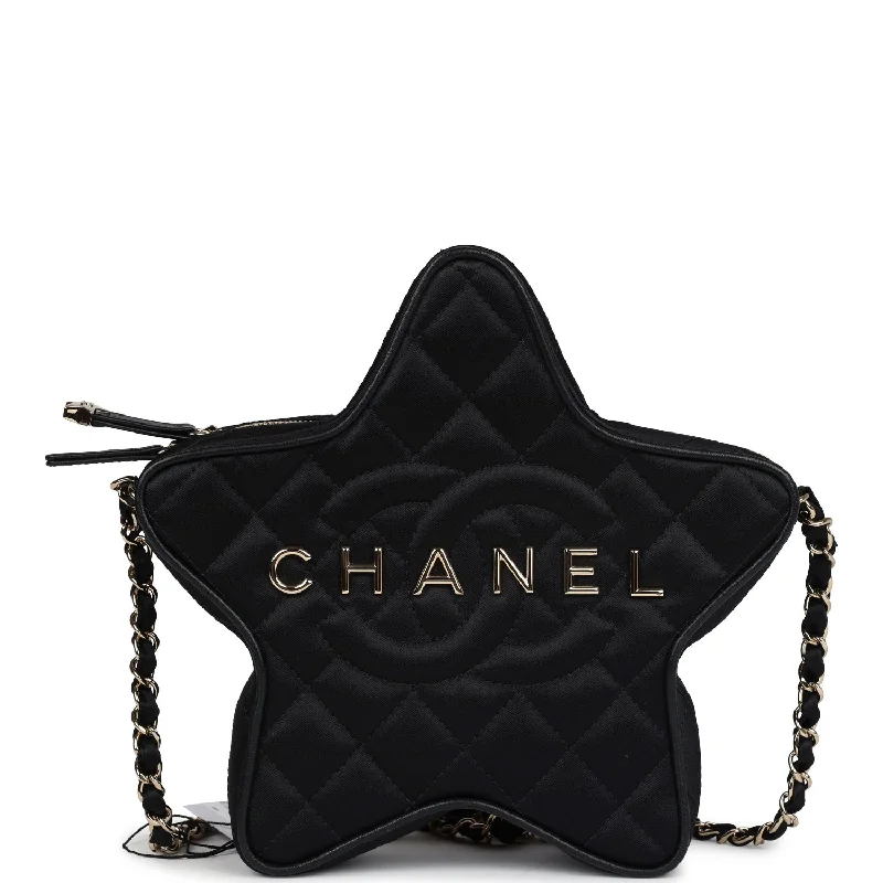 Chanel Star Bag Black Satin Light Gold Hardware