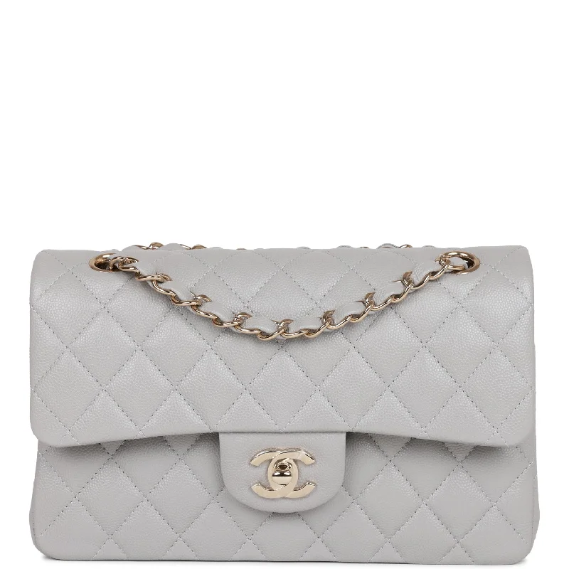 Chanel Small Classic Double Flap Grey Caviar Light Gold Hardware