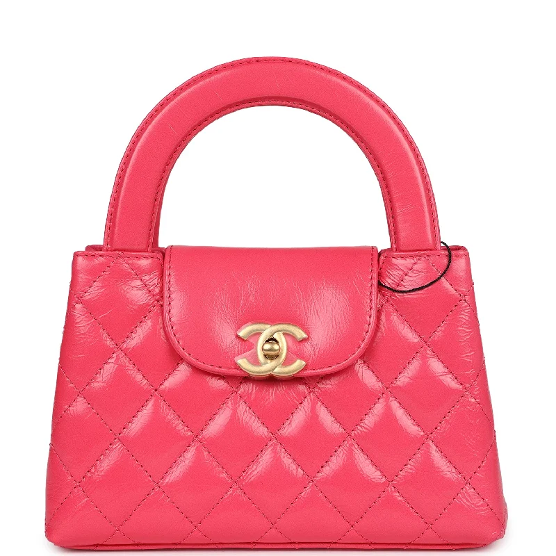 Chanel Small Kelly Shopper Dark Pink Shiny Aged Calfskin Brushed Gold Hardware