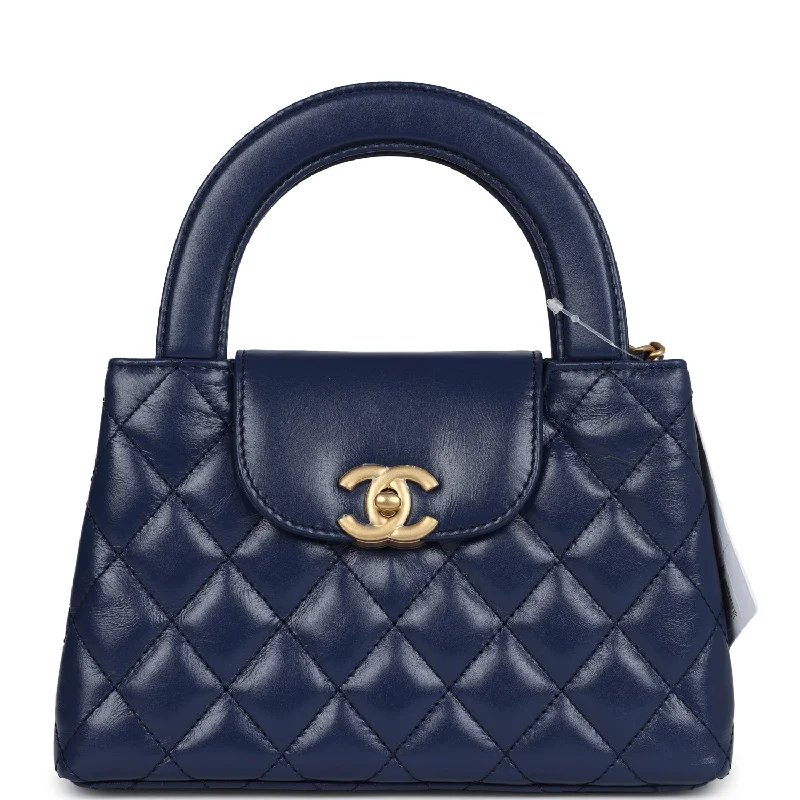 Chanel Small Kelly Shopper Navy Blue Shiny Aged Calfskin Brushed Gold Hardware