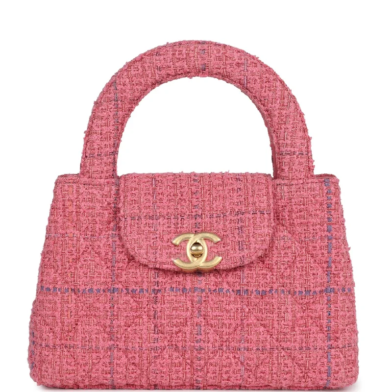 Chanel Small Kelly Shopper Pink Tweed Brushed Gold Hardware