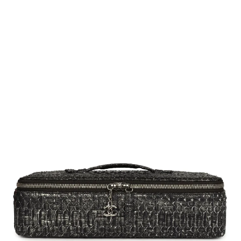 Chanel Vanity Case Black Metallic Python Silver Hardware