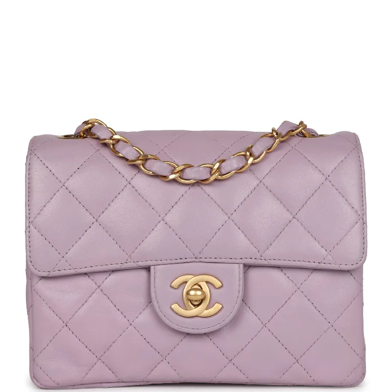 Vintage Chanel Mini Square Flap Bag Light Purple Lambskin Matte Gold Hardware