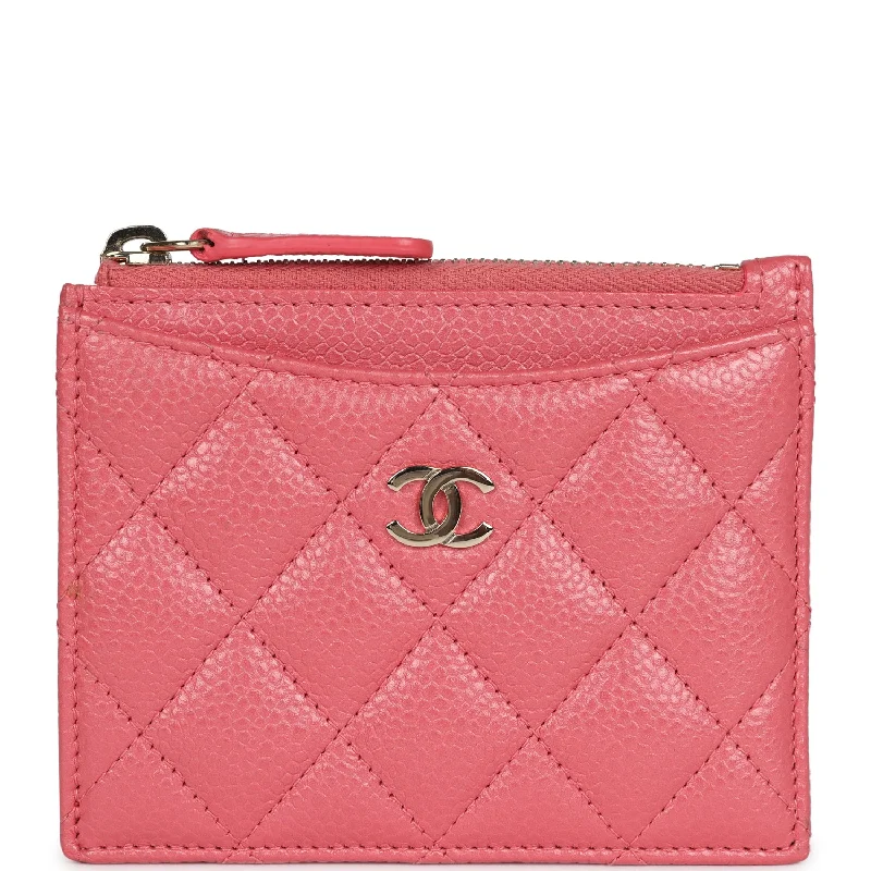 Chanel Zipped Card Holder Pink Caviar Gold Hardware