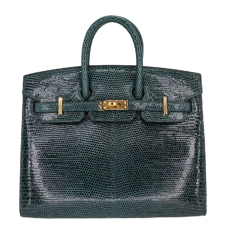 Hermès 20cm Birkin Sellier Vert Cypress Shiny Lizard Gold Hardware