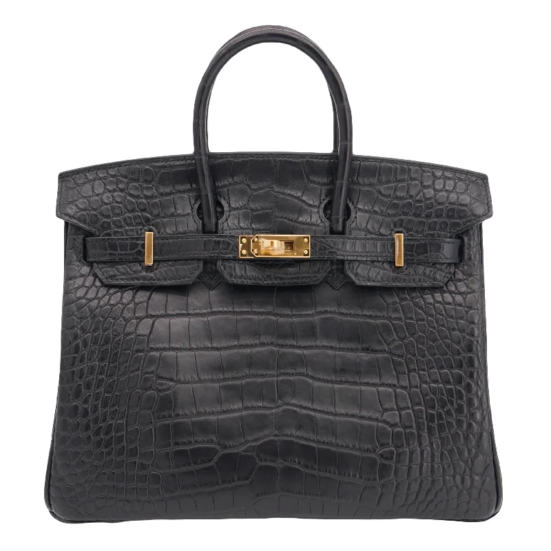 Hermès 25cm Birkin Black Matte Alligator Gold Hardware