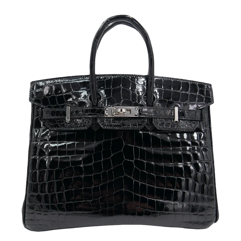 Hermès 25cm Birkin Black Shiny Niloticus Crocodile Palladium Hardware