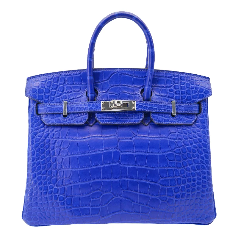 Hermès 25cm Birkin Bleu Electrique Matte Alligator Palladium Hardware