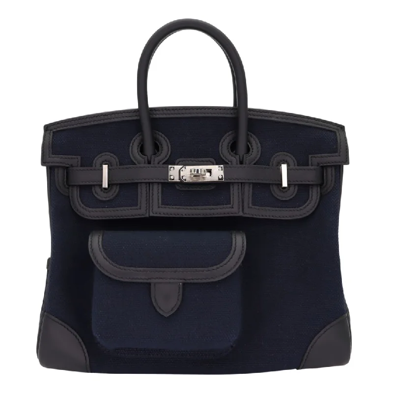 Hermès 25cm Birkin Cargo Bleu Marine/Black Canvas/Swift Leather Palladium Hardware