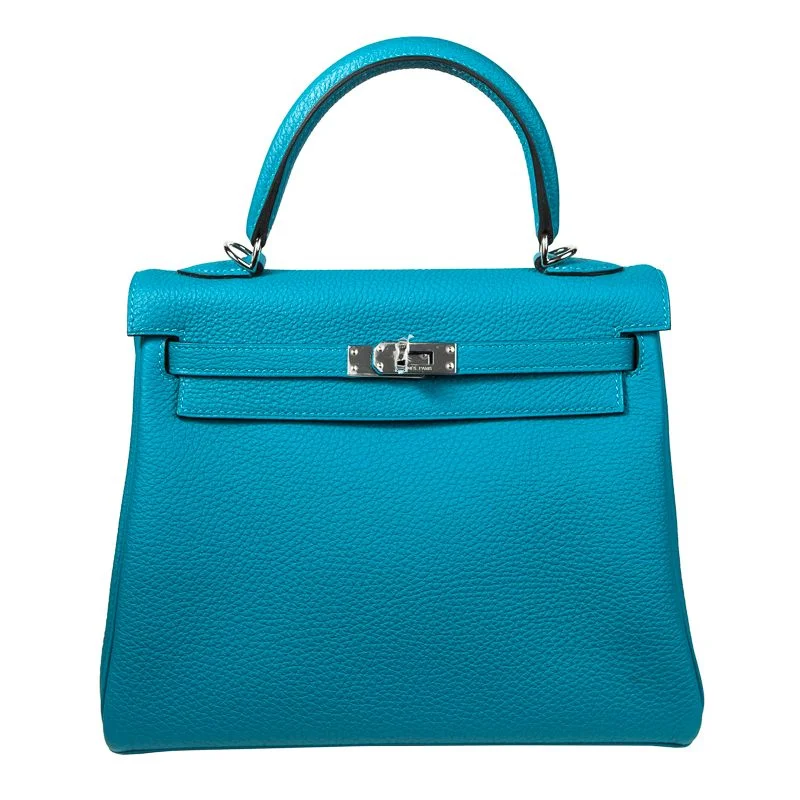 Hermès 25cm Kelly Retourne Turquoise Togo Leather Palladium Hardware