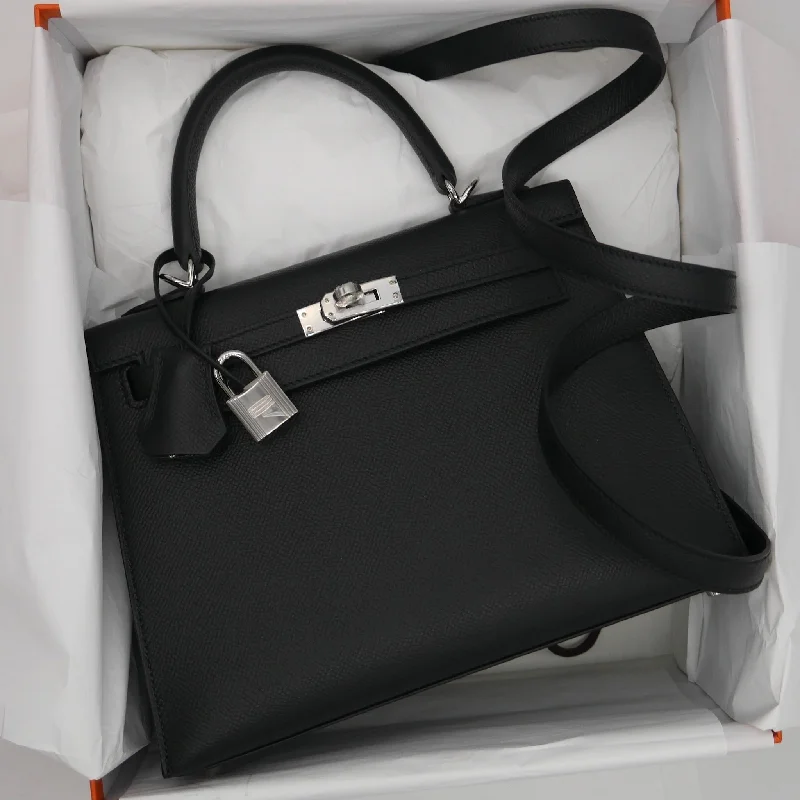 Hermès 25cm Kelly Sellier Black Epsom Leather Palladium Hardware