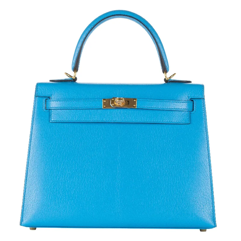 Hermès 25cm Kelly Sellier Bleu Frida Chevre Leather Gold Hardware