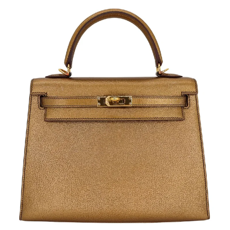 Hermès 25cm Kelly Sellier Bronze Metallic Chevre Gold Hardware