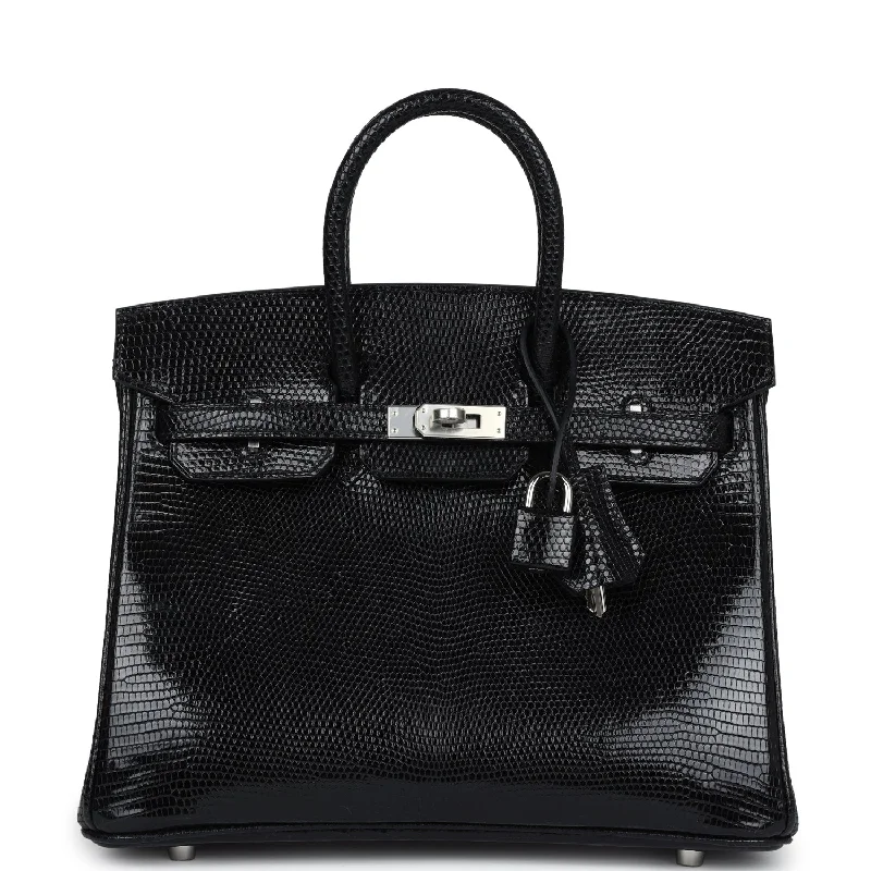 Hermes Birkin 25 Black Shiny Varanus Niloticus Lizard Palladium Hardware