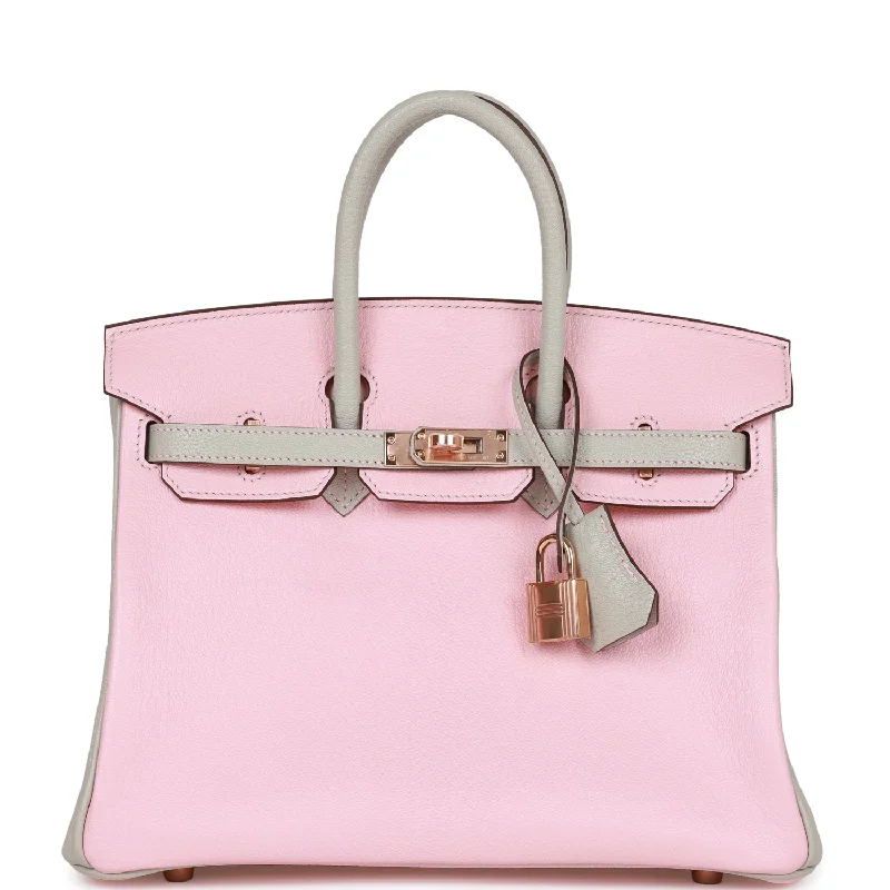 Hermes Special Order (HSS) Birkin 25 Rose Sakura and Gris Perle Chevre Mysore Rose Gold Hardware