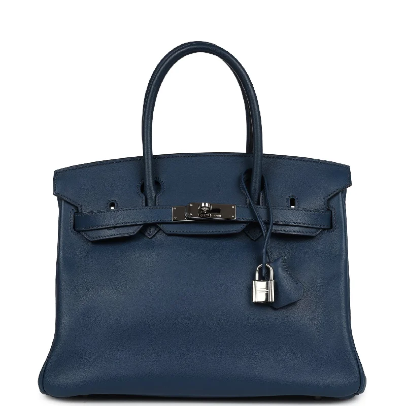 Pre-owned Hermes Birkin 30 Deep Bleu Swift Palladium Hardware