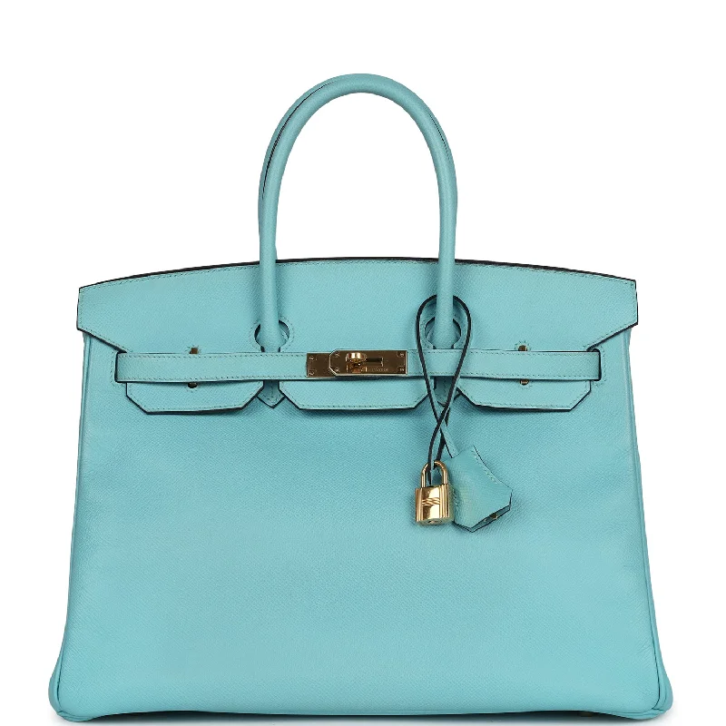 Pre-owned Hermes Birkin 35 Bleu Atoll Epsom Gold Hardware