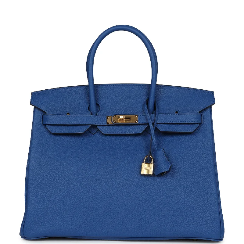 Pre-owned Hermes Birkin 35 Bleu Royal Togo Gold Hardware