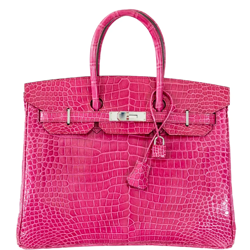 Hermès Birkin 35 Fuchsia Porosus Crocodile with Palladium Hardware - 2011, O Square