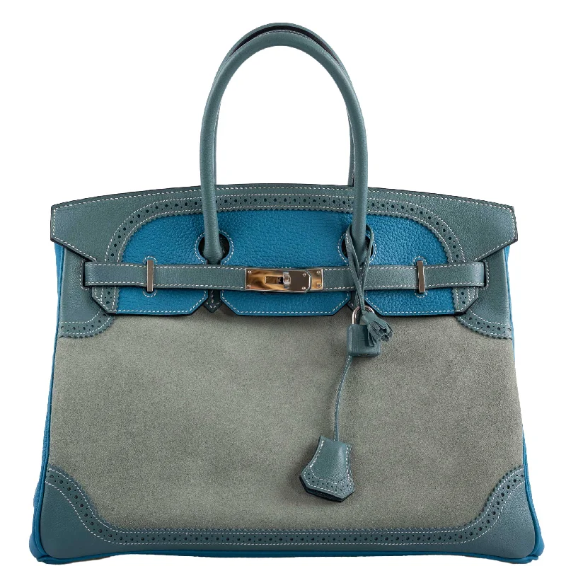 Hermès Ghillies Birkin 35 Ciel Doblis, Turquoise Togo and Bleu Jean Swift Palladium Hardware