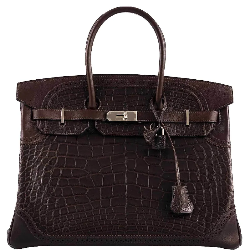 Hermès Ghillies Birkin 35 Matte Ebene Alligator & Swift with Palladium Hardware - 2016, X